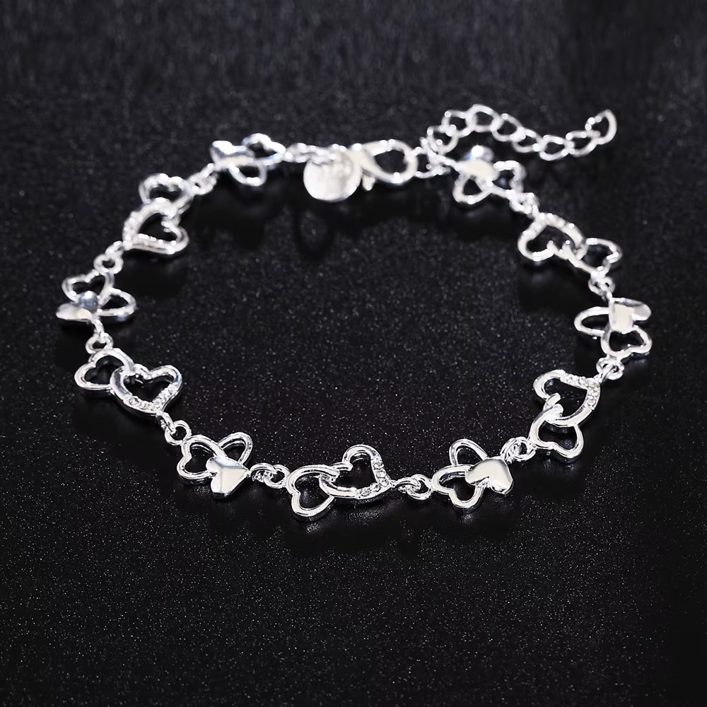 Bracelet en argent Sterling 925 pour femmes, chaîne en forme de cœur, fleur, à la mode, pour fête de mariage, joli bijou pour dame