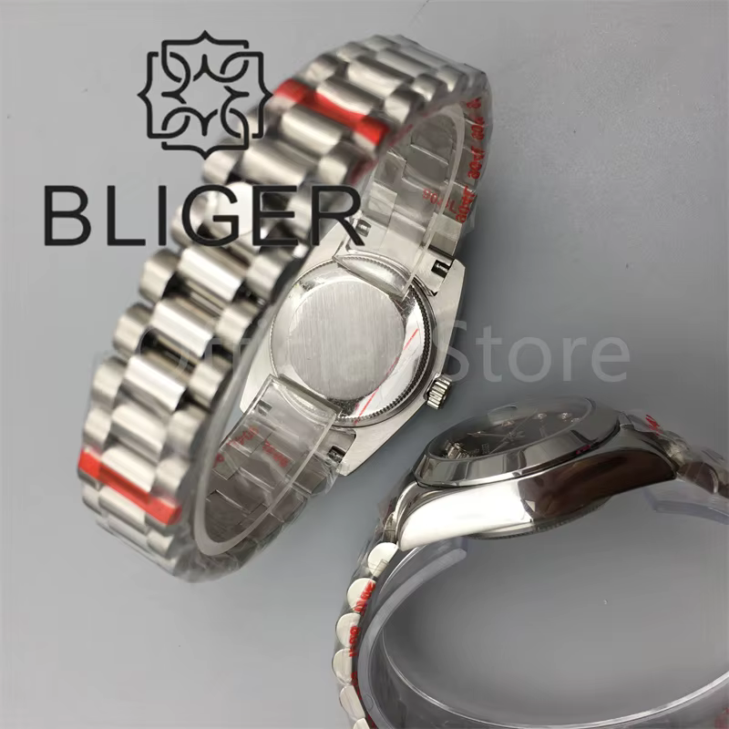 BLIGER 31m montre pour femme verre saphir or Rose marron blanc cadran nacre avec argent or diamant Index étanche Date