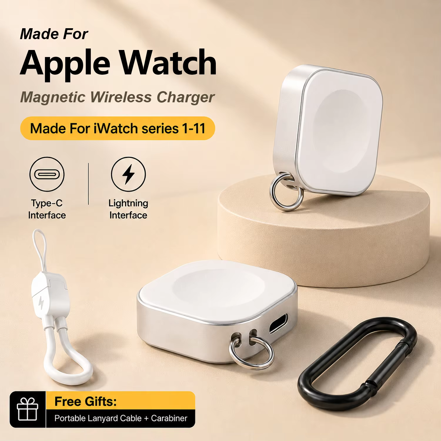 Chargeur de montre sans fil magnétique portable Type C 8 broches