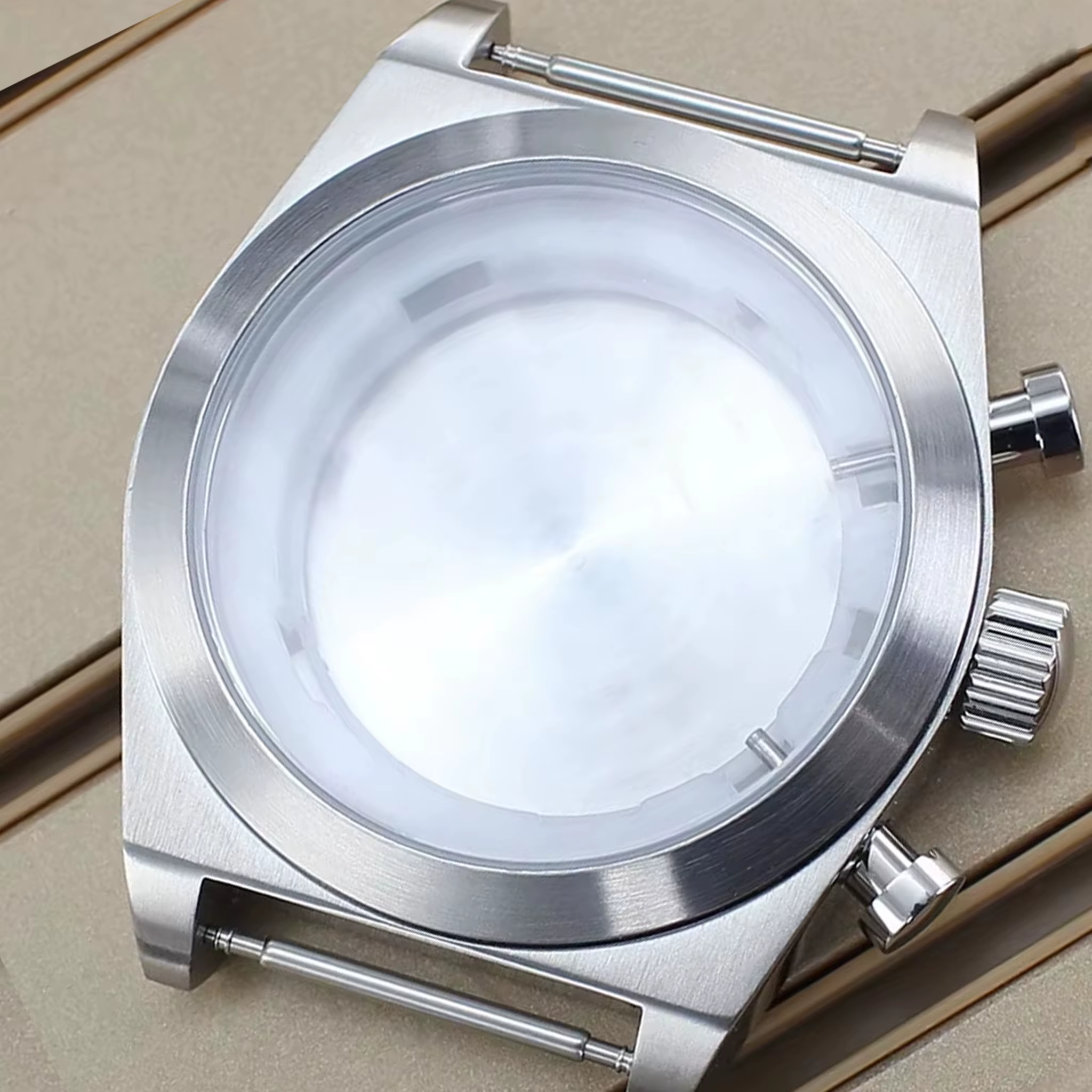 Boîtier de montre argenté 46MM, design en acier inoxydable brossé, étanche, avec fond solide, pour Miyota OS00 Movt, pièces de réparation en promotion