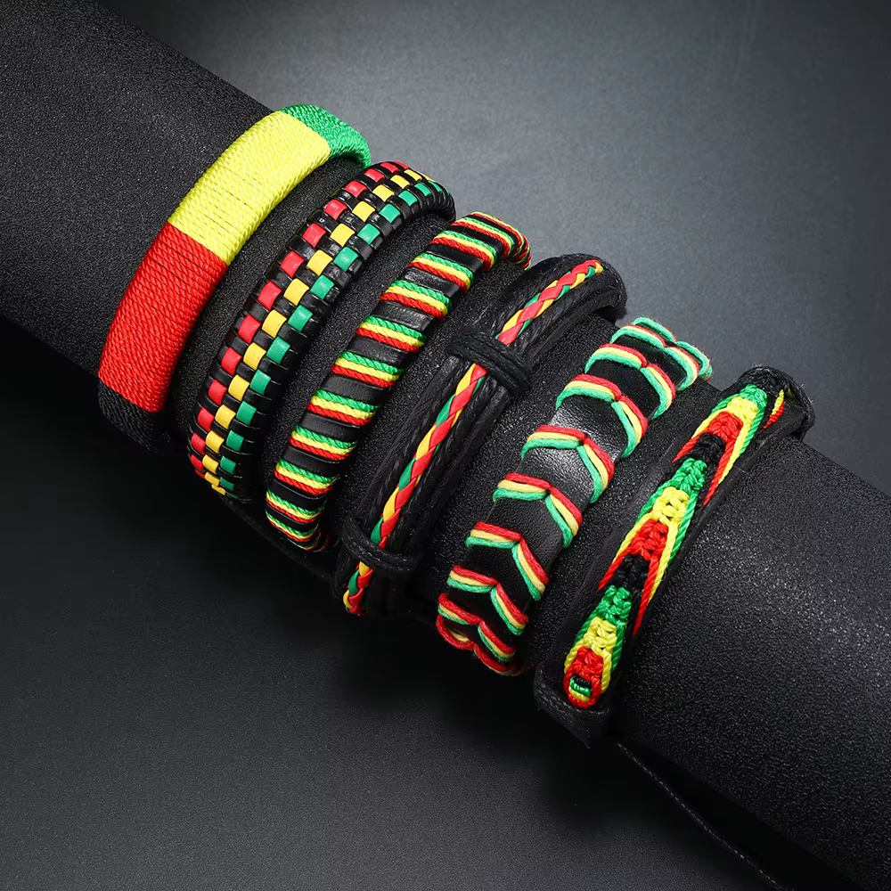 Bracelet personnalisé de style bohème, rouge, jaune, vert, tissé à la mode, multicouche, six pièces, pour hommes, collocation gratuite