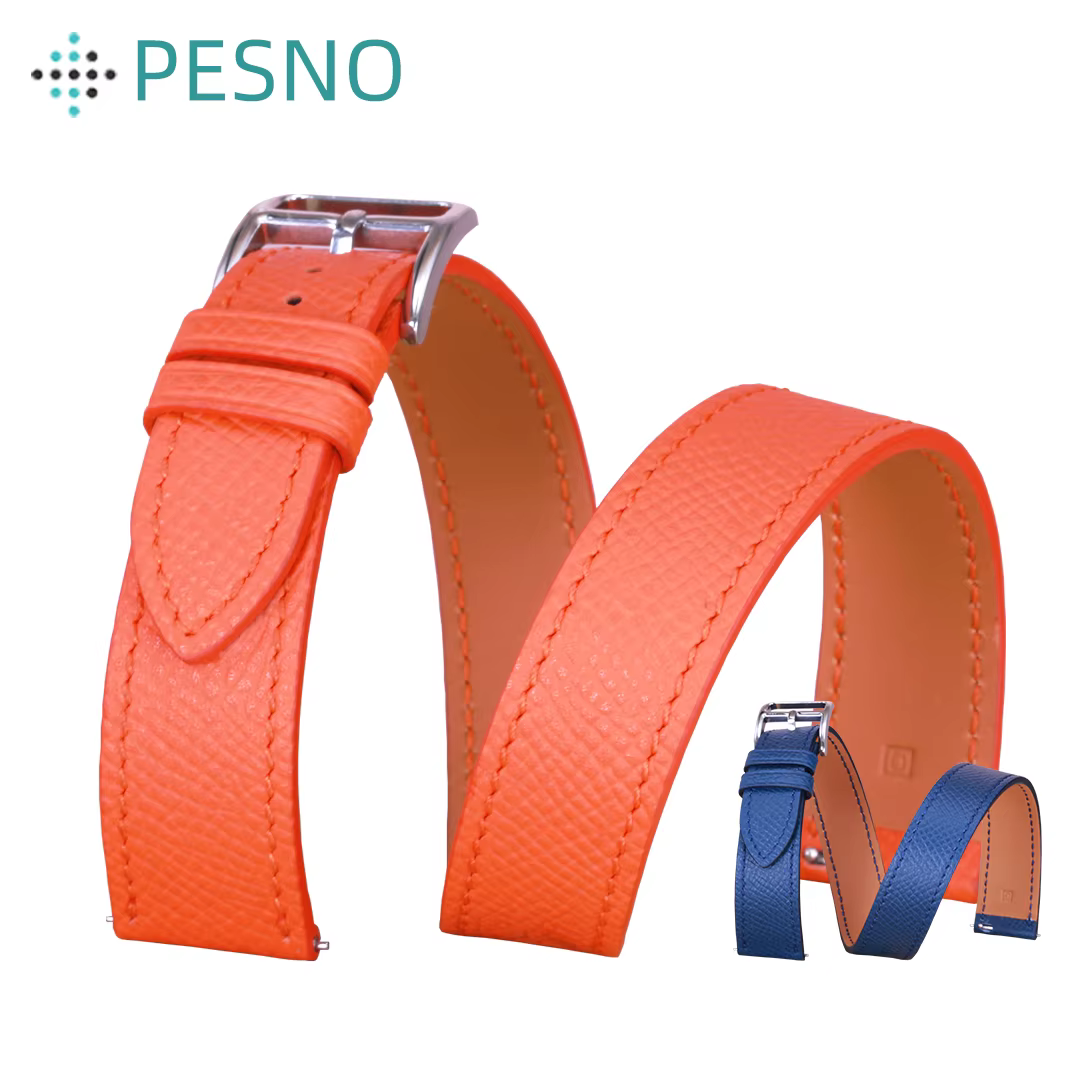 PESNO bracelets de montre Epsom en cuir de vache véritable bracelet Double Tour Compatible pour Hermes CAPE COD W