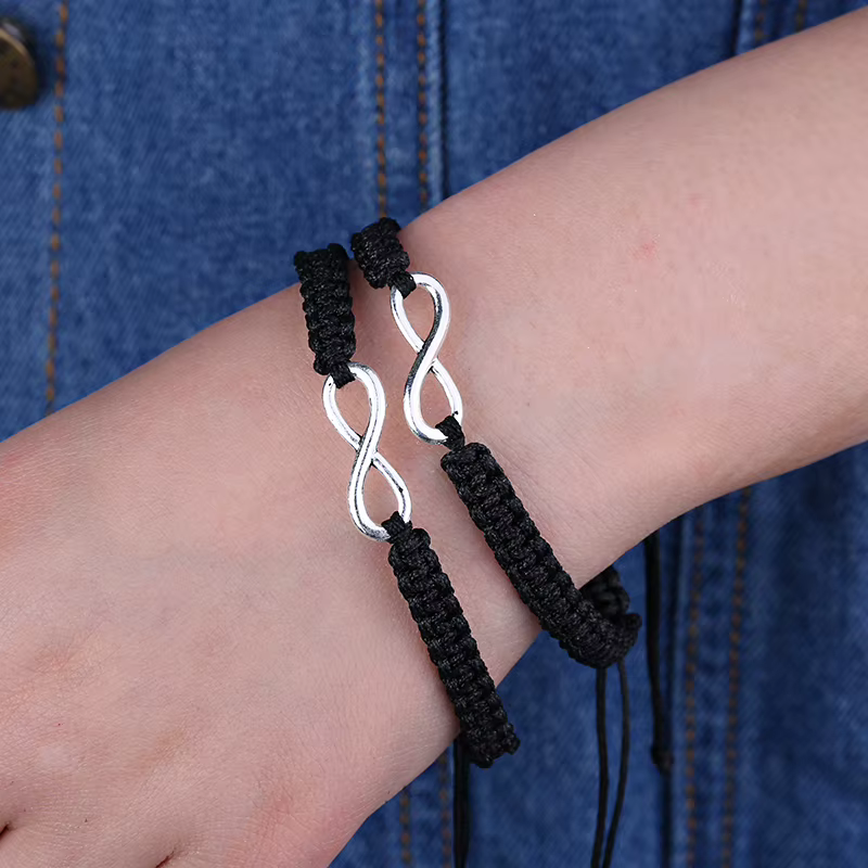 Bracelets de Couple Infinity Love, 2 pièces, 8 mots, pour femmes et hommes, corde tressée à la main, chaîne assortie, bijoux d'amitié, cadeaux
