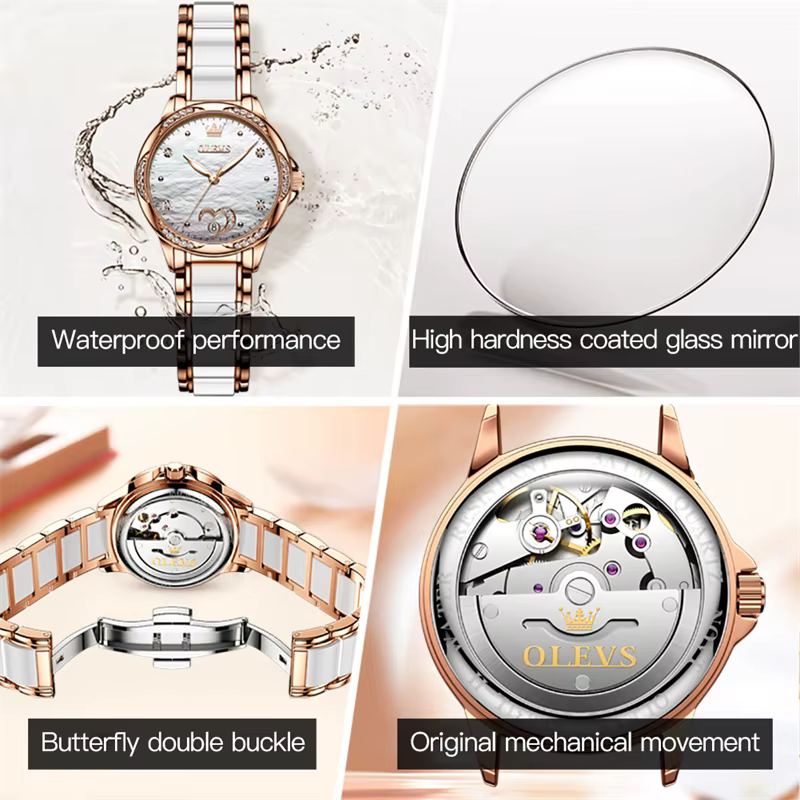 OLEVS Top marque de luxe en céramique montre mécanique pour les femmes mode diamant Bracelet et collier ensemble