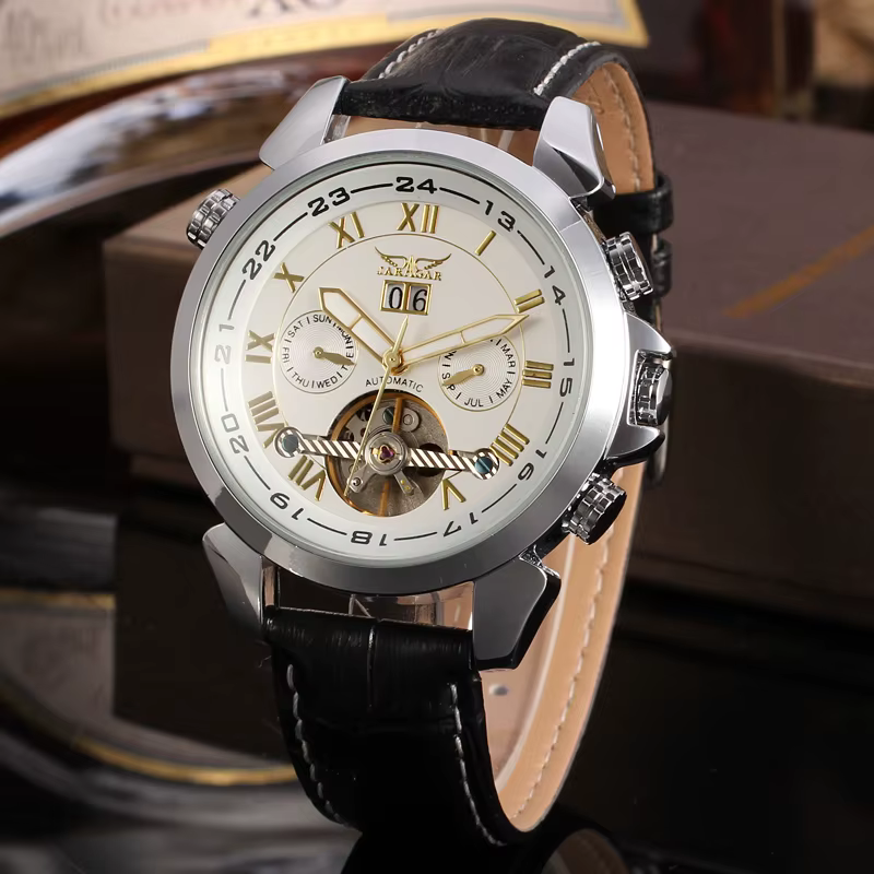 JARAGAR-Montre existent Multifonctionnelle pour Homme, Tourbillon de Luxe Original, Cuir, Élégant, Mécanique, Étanche, Montres-Bracelets pour Homme