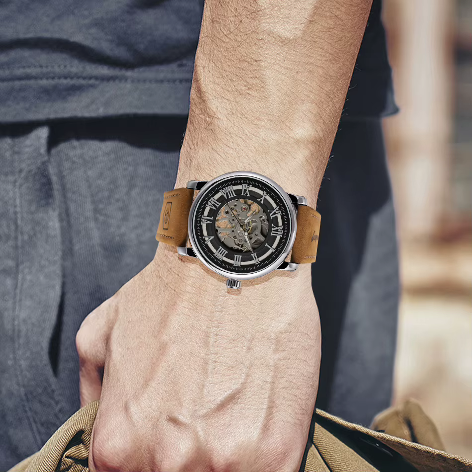 FORSINING Original acier squelette mécanique homme montre mouvement manuel horloge étanche en cuir de luxe Vintage hommes montres