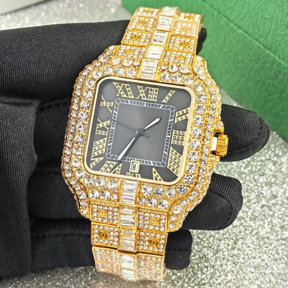 Montre en Quartz Diamantée de Luxe pour Homme