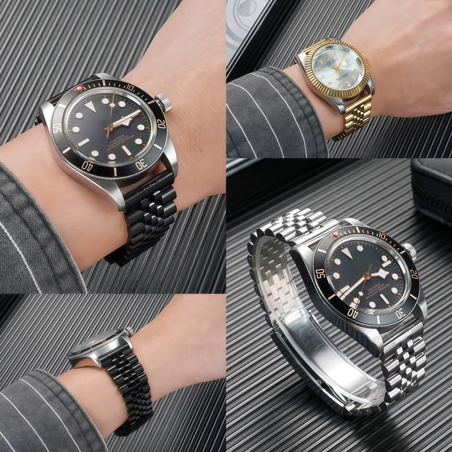 Bracelet en acier inoxydable Jubilee à extrémités courbes de 20 mm et 22 mm pour Rolex GMT Seiko Tudor