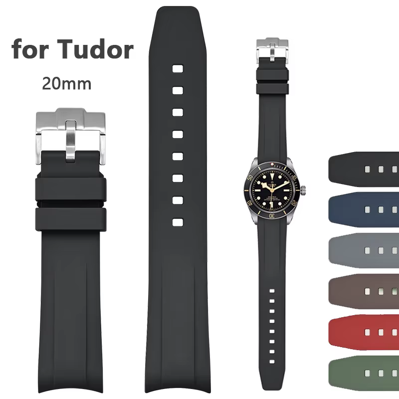 Bracelet en caoutchouc fluoré pour Tudor Black Bay série spécial 20mm extrémité incurvée FKM
