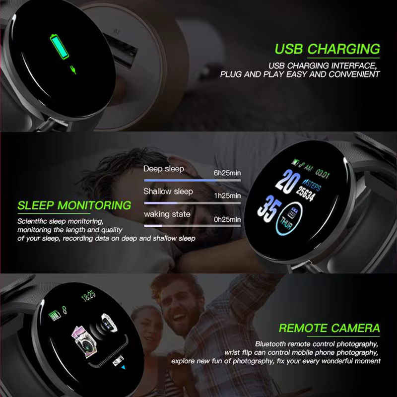 D18 montre intelligente hommes femmes Smartwatch pression artérielle étanche montres numériques sport Fitness Tracker