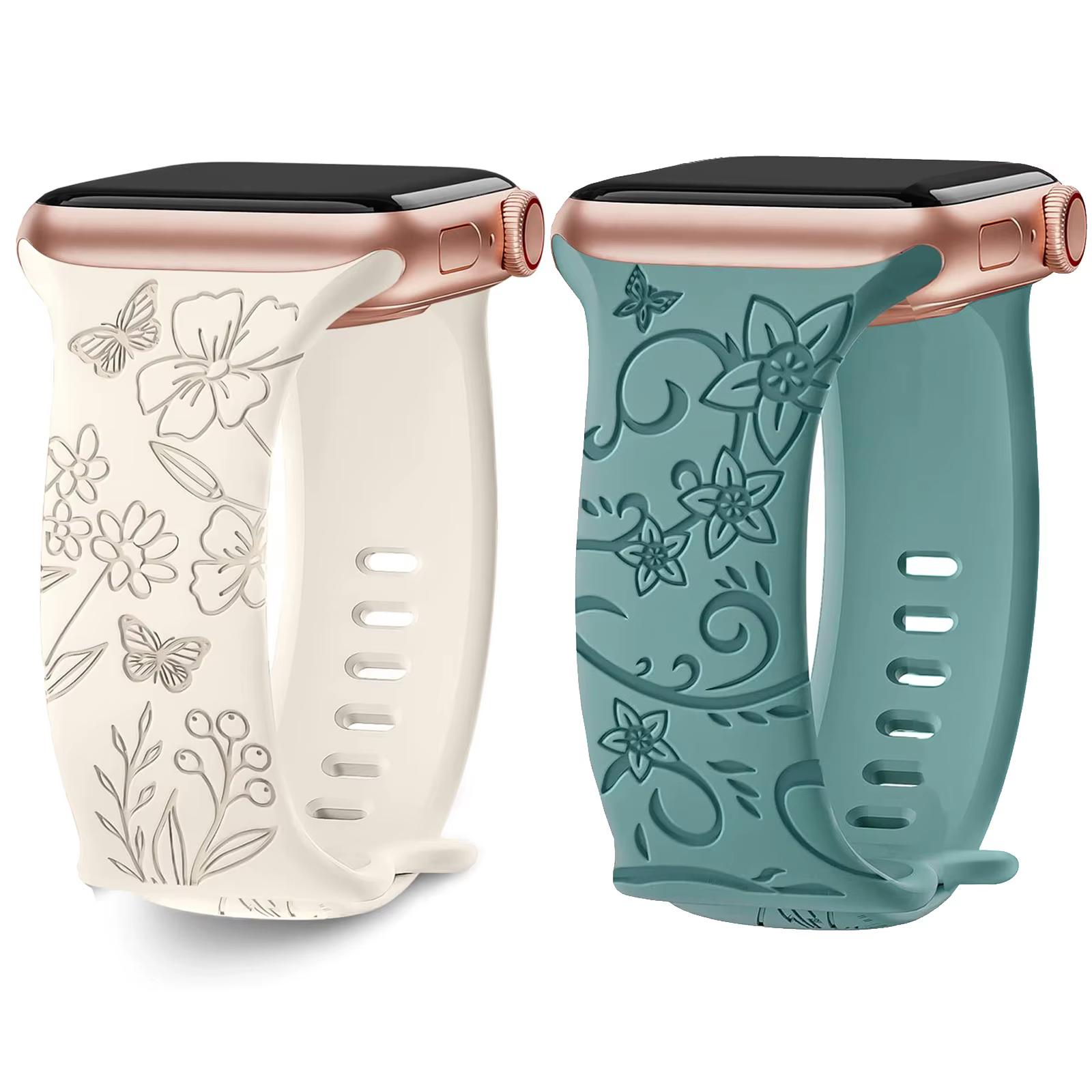 Bracelet à gravure florale pour Apple Watch