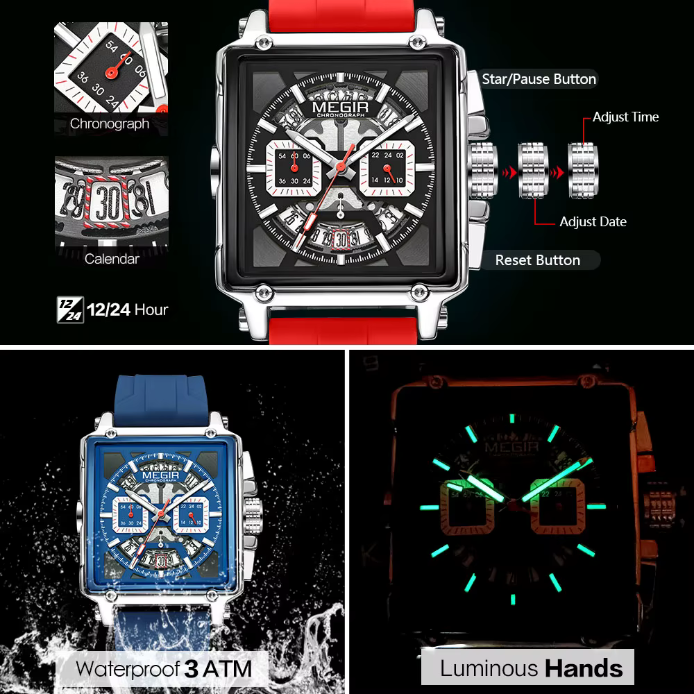 Montre à quartz bleu marine MEGIR pour homme