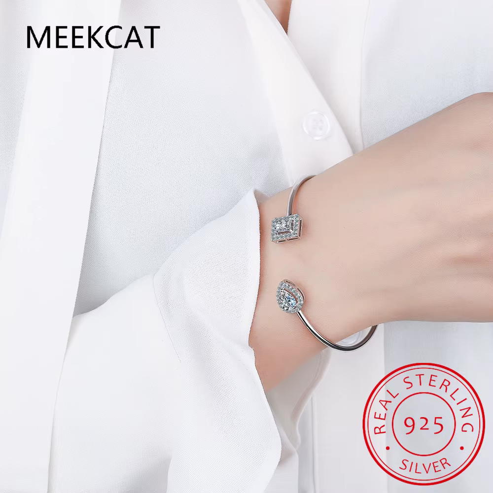 Bracelet manchette en moissanite D VVS1 pour femme, en argent sterling 925 original, bijoux fins, Pulseiras De Prata