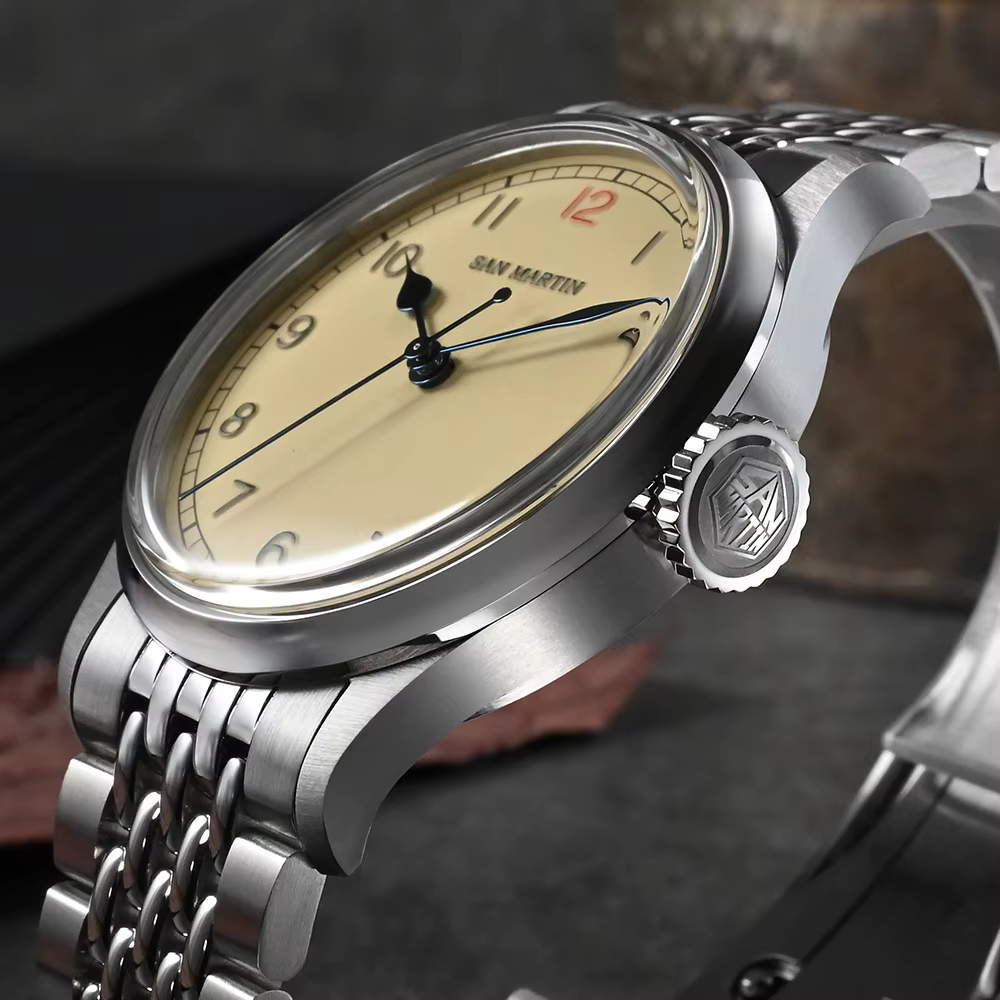 San Martin 38.5mm montre pilote rétro en acier inoxydable NH35 Simple Style militaire hommes montre-bracelet mécanique automatique 10Bar SN0105