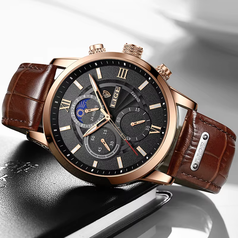 Montre-bracelet en cuir étanche pour homme