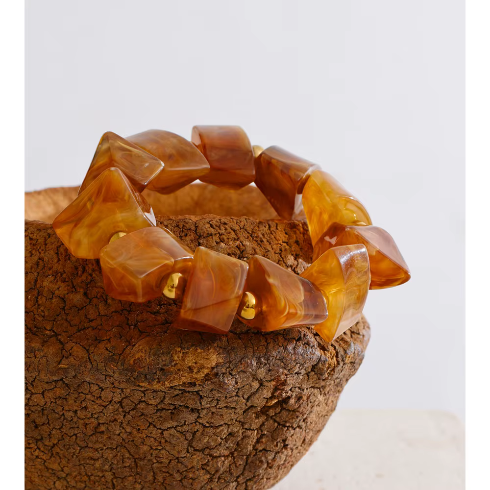Yhpup 2025 ambre résine acrylique géométrique perle chaîne grand Bracelet