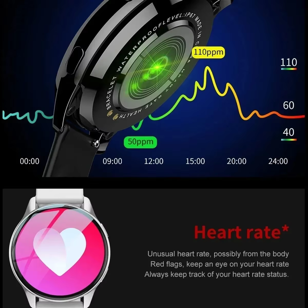Montre intelligente ronde pour hommes et femmes
