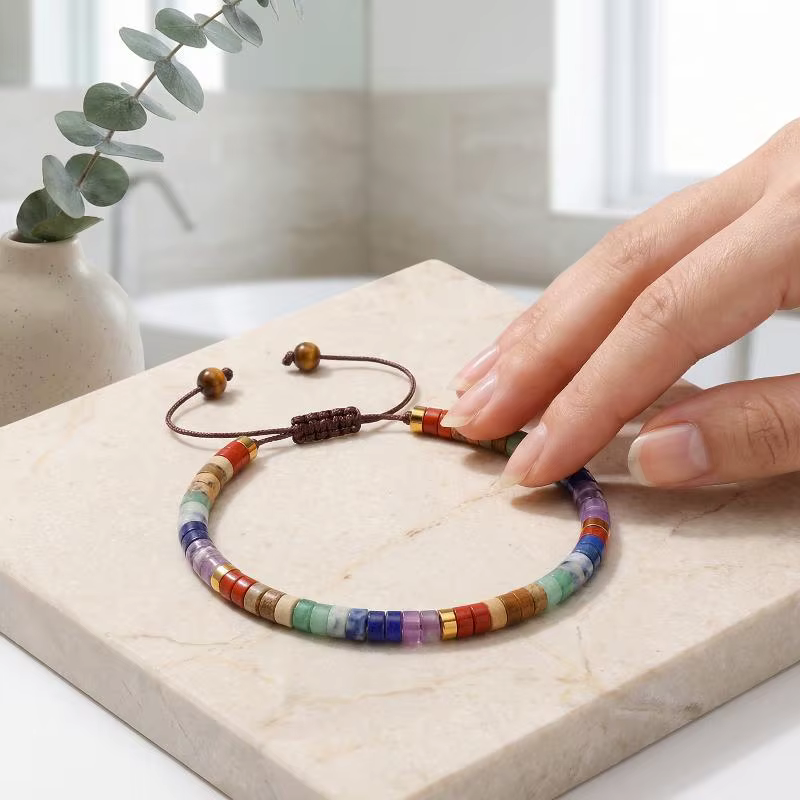 Bracelet 7 chakras, perles rouges, oranges, jaunes, vertes, indigo, violettes, pierres précieuses naturelles, équilibre spirituel pour le yoga et l'entraînement
