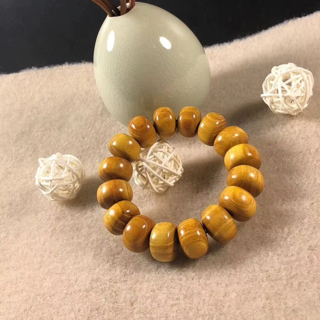Bracelet en bois de santal doré, perles boulier pour hommes, 2.0CM 1.5CM, perles de bouddha en bois de rose, chaîne à main, bijoux de richesse porte-bonheur, cadeaux