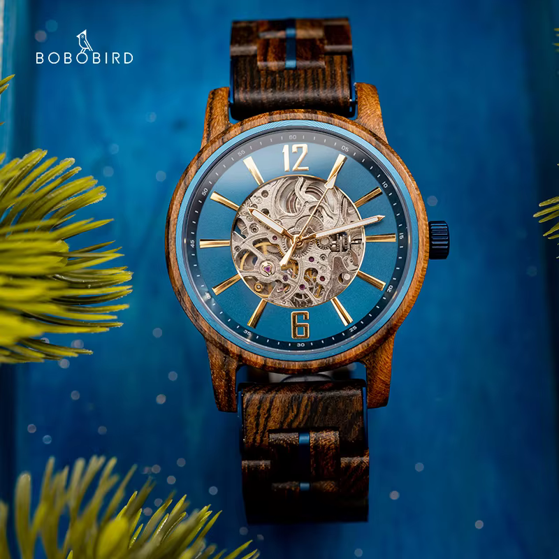 BOBO BIRD nouvelles montres mécaniques pour hommes en bois véritable luxe squelette montre automatique personnalisé homme cadeau pour noël relojes mecánicos