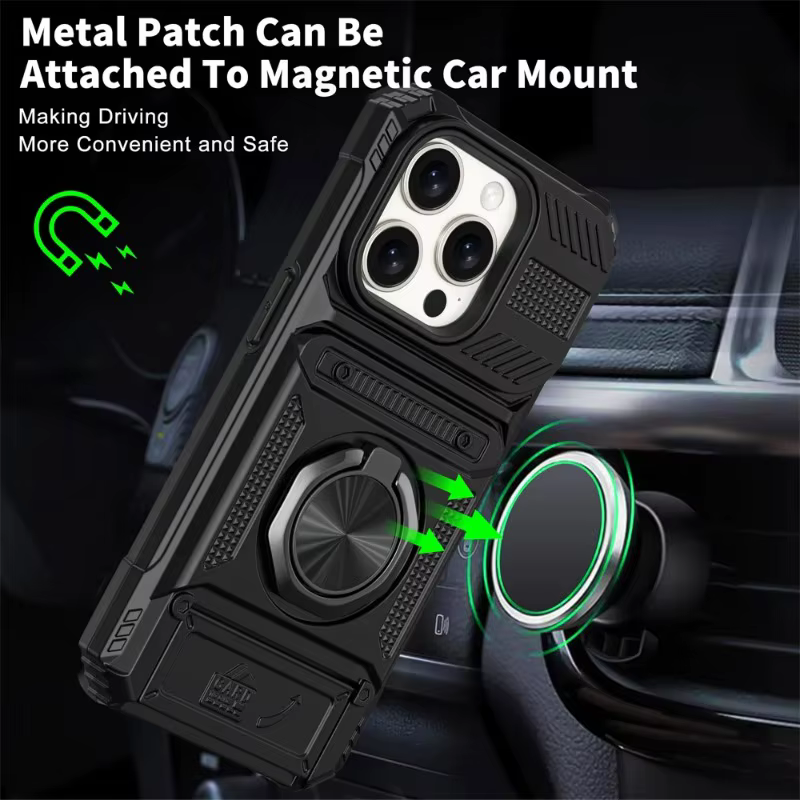 Coque pour iPhone 16 15 14 13 12 11 Pro Max XS XR 8 7 Plus, anneau rotatif magnétique, béquille, Protection contre les chutes, housse portefeuille robuste