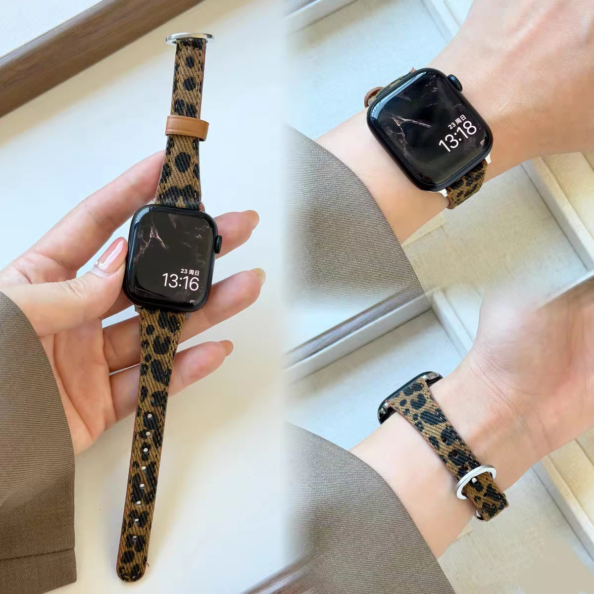 Excellent bracelet en cuir imprimé léopard pour Apple Watch femme 44mm 40 45 41 49 42 38 Series 11 10 9 8 SE 7 6 5 4 3