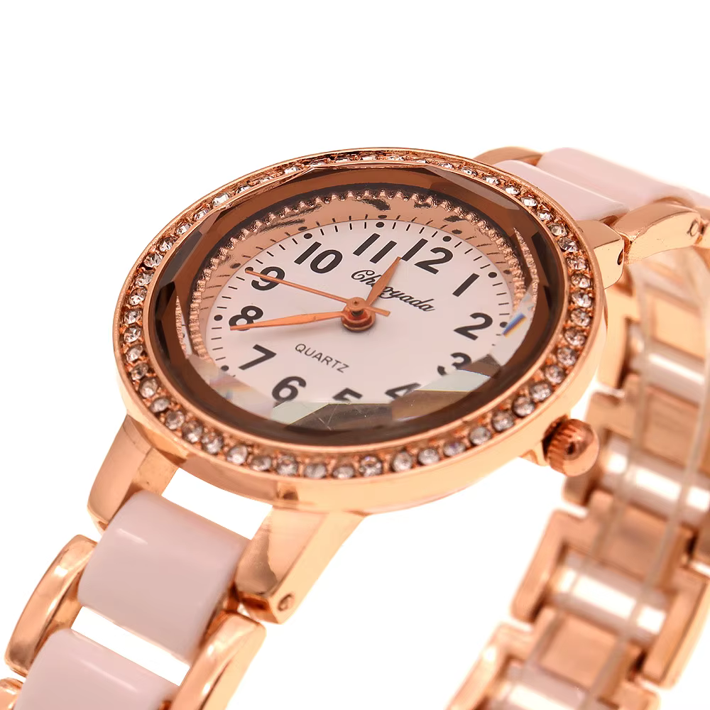 Montre-bracelet à quartz en or rose pour femme