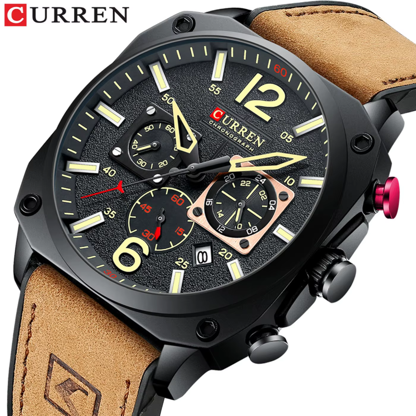 CURREN Montre chronographe carrée vintage pour homme