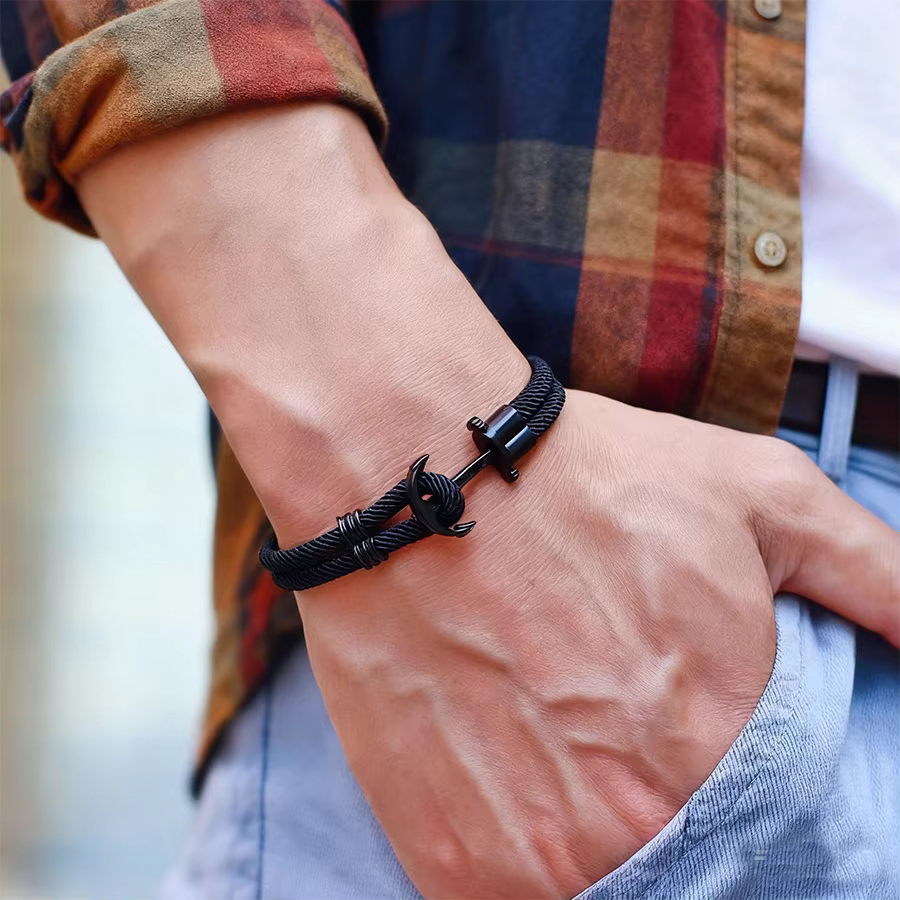Bracelet ancre de Style marin pour hommes, corde d'enveloppe nautique bicouche, bijoux de surfeur de plage, Braslet de survie en plein air Hombre