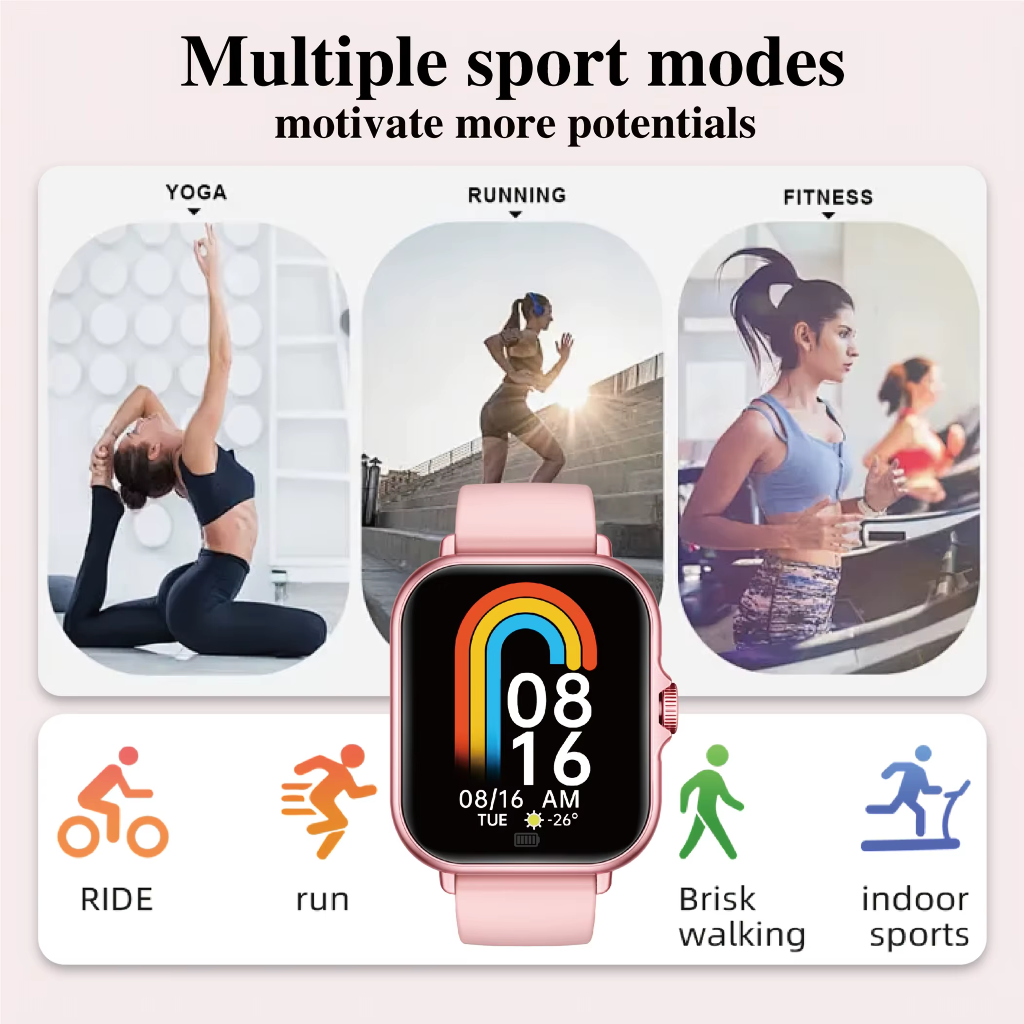 Montre connectée sportive multifonctionnelle à écran tactile complet de 1
