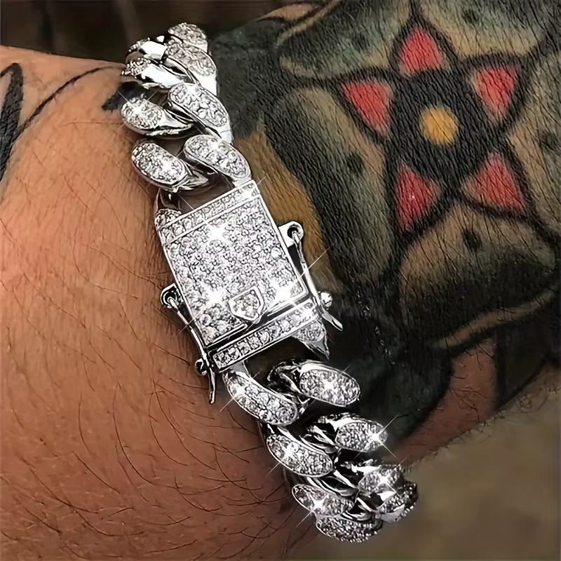 Bracelet de luxe en chaîne à maillons cubains glacés pour hommes
