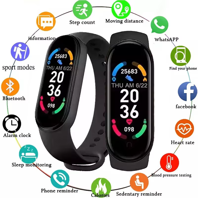 M6 montre intelligente hommes femmes Fitness sport Bracelet intelligent IP67 Bluetooth musique fréquence cardiaque prendre des photos Smartwatch pour Xiaomi