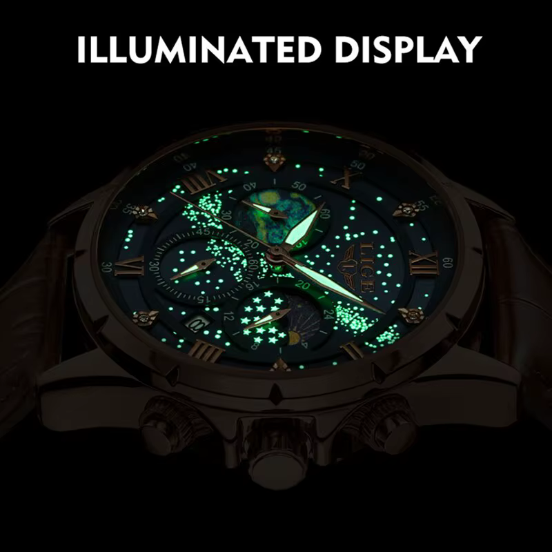 Montre de sport en cuir véritable pour homme