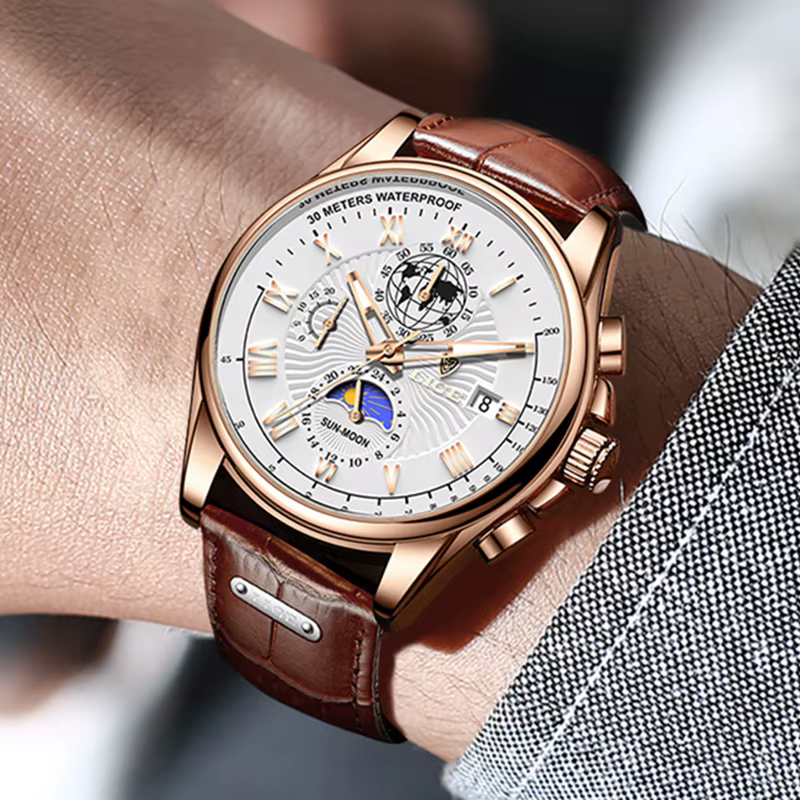 Montre de luxe en cuir pour homme
