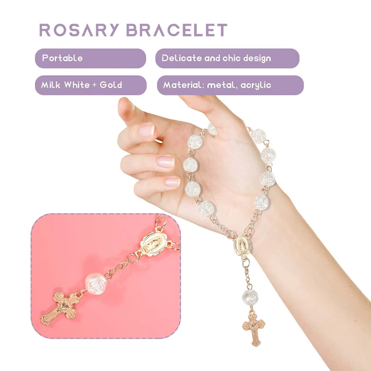 Mini chapelets en perles acryliques avec croix, faveurs de baptême, communion de baptême, doigt, bracelet Rosaire, 20 pièces