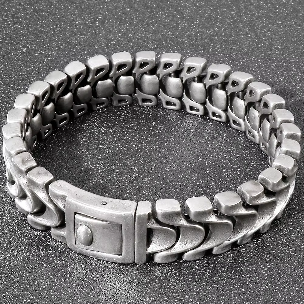 Bracelet pour homme en acier inoxydable mat vintage, style gothique rétro, chaîne épaisse, bijoux de motard, couleur argent vieilli
