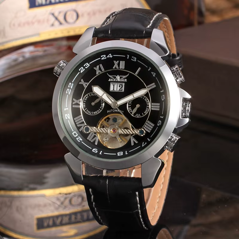 JARAGAR-Montre existent Multifonctionnelle pour Homme, Tourbillon de Luxe Original, Cuir, Élégant, Mécanique, Étanche, Montres-Bracelets pour Homme