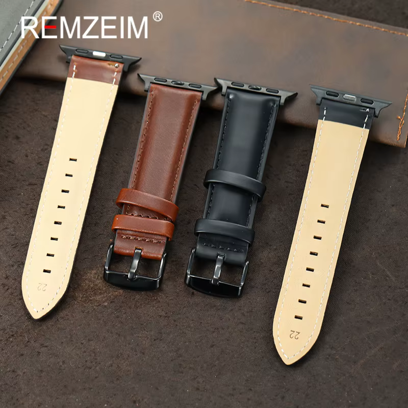 Bracelet en cuir marron noir pour Apple Watch 38/40/41/42/44/45/46/49mm