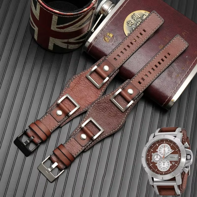 Bracelet de montre en cuir véritable pour Fossil JR1157