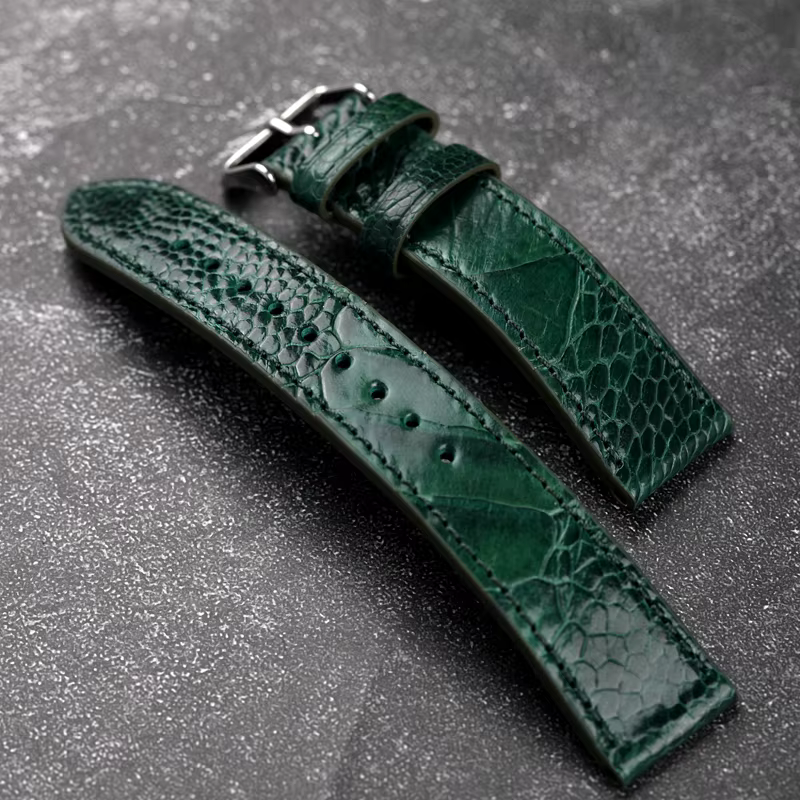 Bracelet de montre en cuir de pied d'autruche fait à la main bleu vert 18 19 20 21 22MM