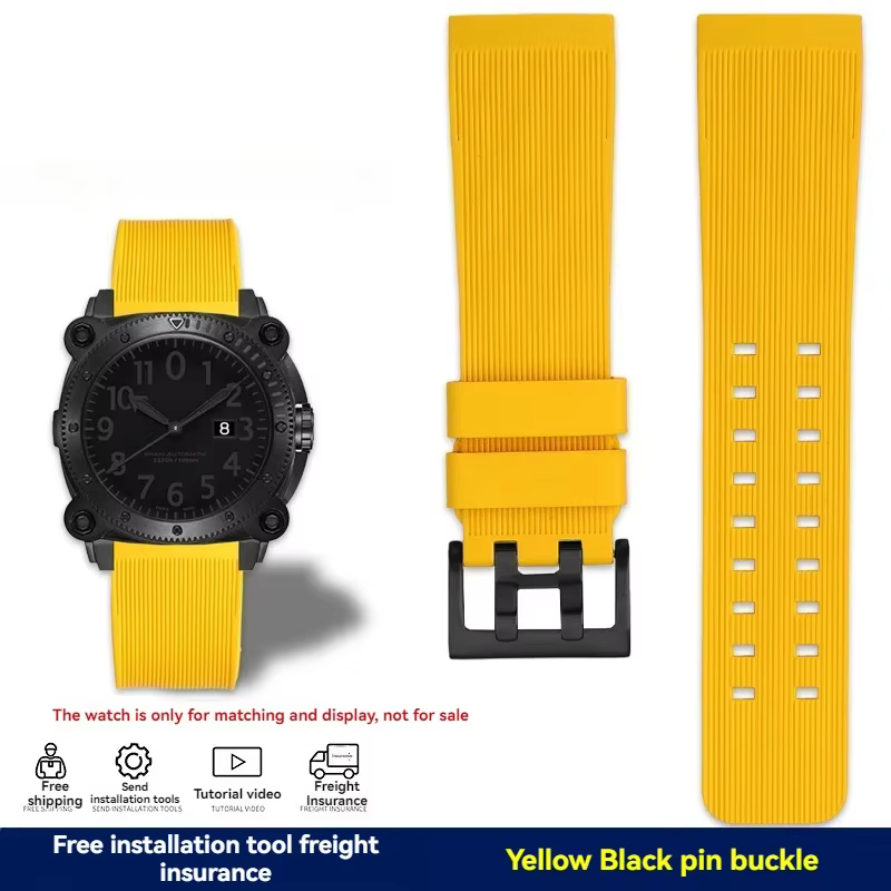 Pour Hamilton kaki plongée profonde H78585333 H78505330 H78535380 bracelet de montre étanche 24mm bracelet en caoutchouc noir jaune bracelet