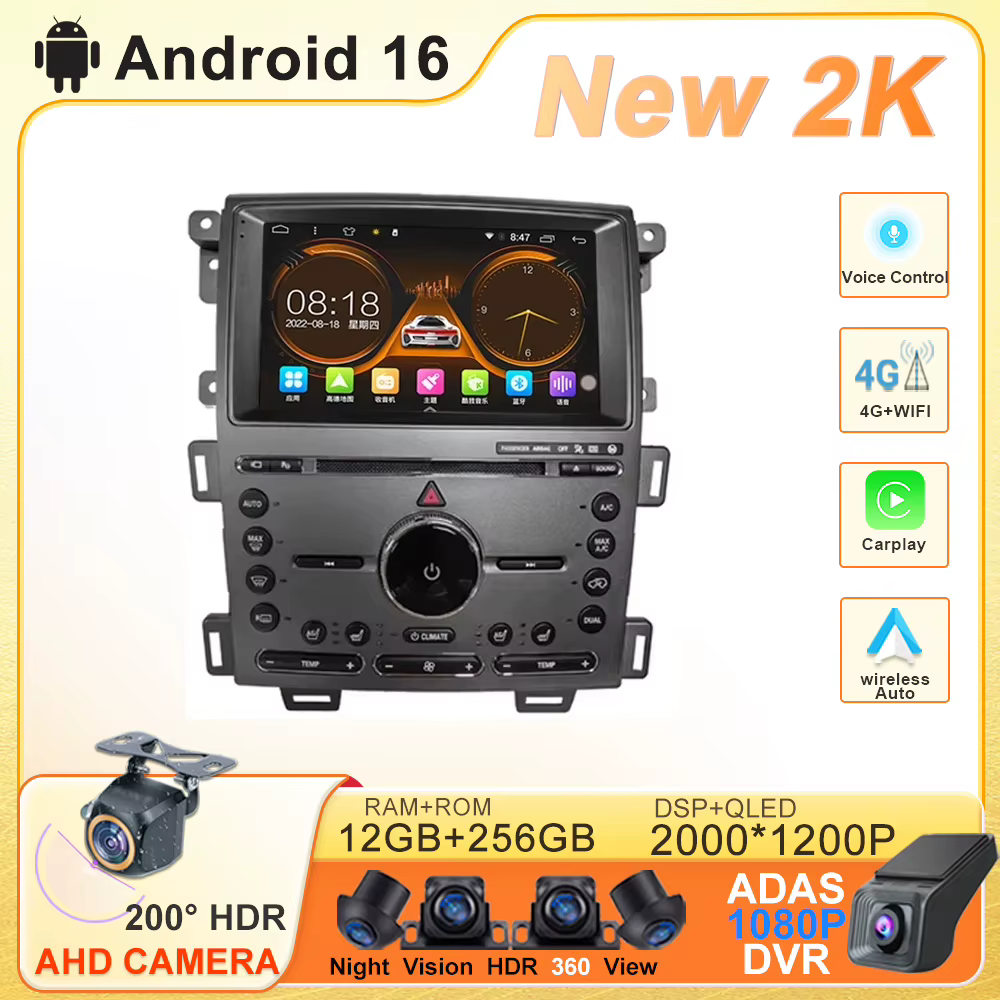 GPS Android 16 pour Ford Edge 2011 2012 2014 2015, autoradio multimédia stéréo, lecteur DVD 5G, navigation, caméra embarquée, écran BT