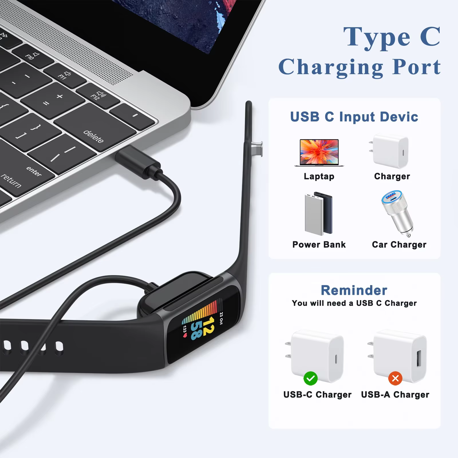 Chargeur de montre magnétique de Type C pour Fitbit Charge 5 6