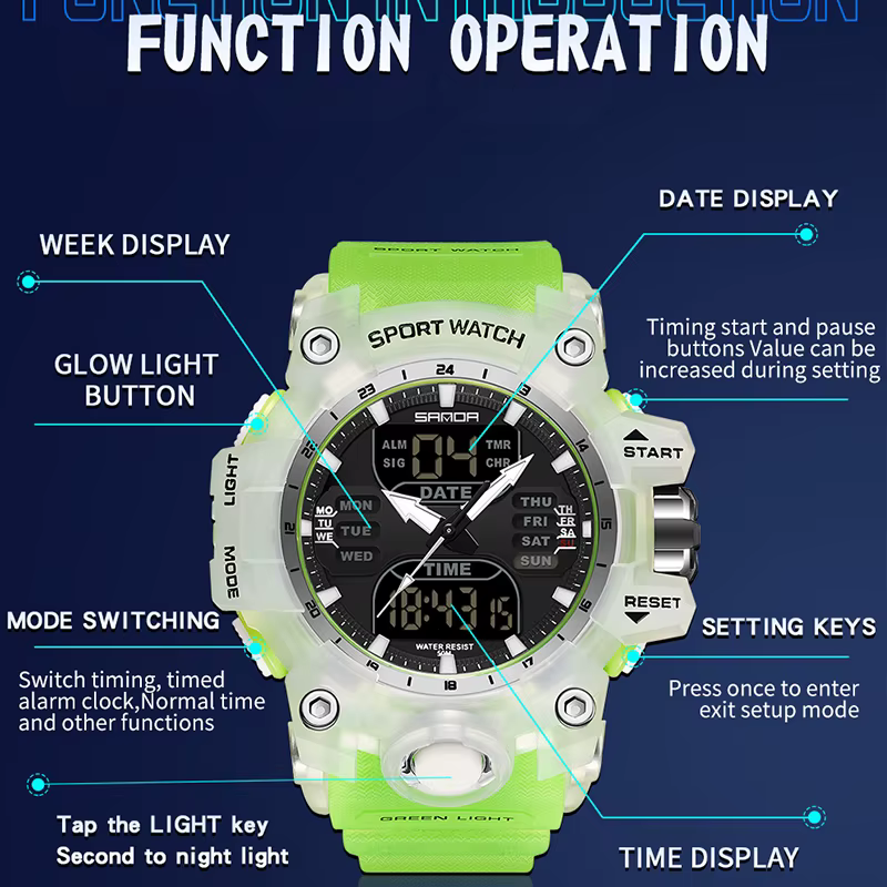 SANDA luxe G Style montre électronique pour hommes Sports de plein air LED analogique numérique chronographe militaire double affichage 50M étanche