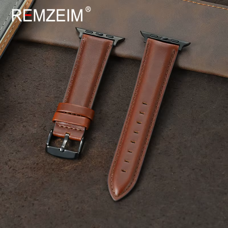 Bracelet en cuir marron noir pour Apple Watch 38/40/41/42/44/45/46/49mm