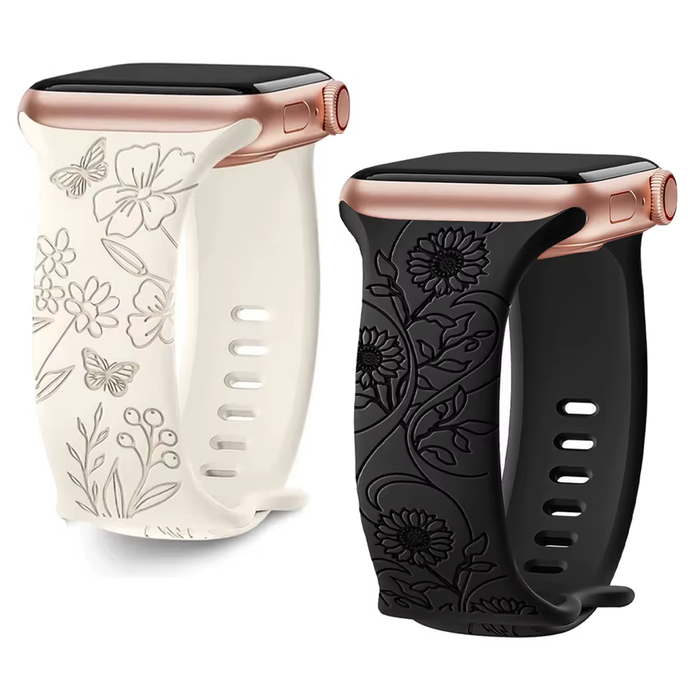 Bracelet pour bracelet de montre Apple 44mm 42mm 41mm 40mm 45mm 49mm 44mm bracelet gravé Floral correa iwatch série 9 7 SE 6 8 Ultra 2
