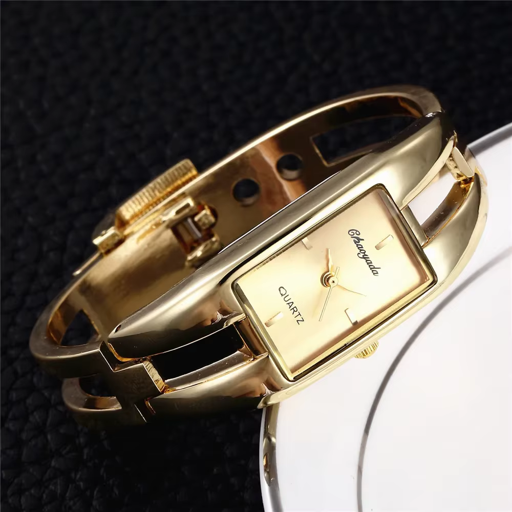 Nouvelle mode Rectangle femmes bracelet montre de luxe haut marque doré dames