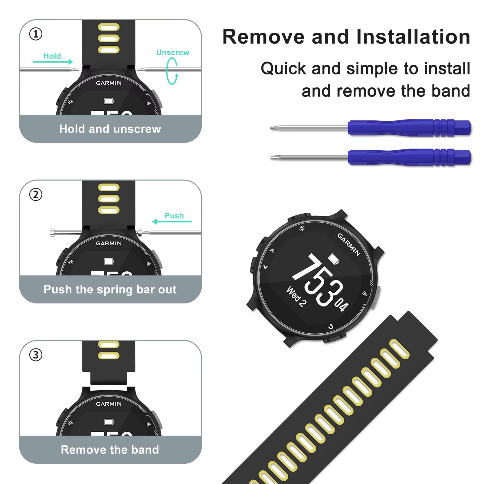 Bracelet de montre en Silicone pour Garmin Forerunner 735XT