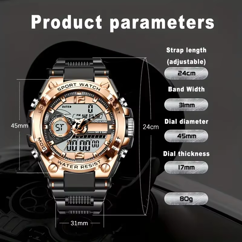 Montre-bracelet militaire numérique en acier pour hommes
