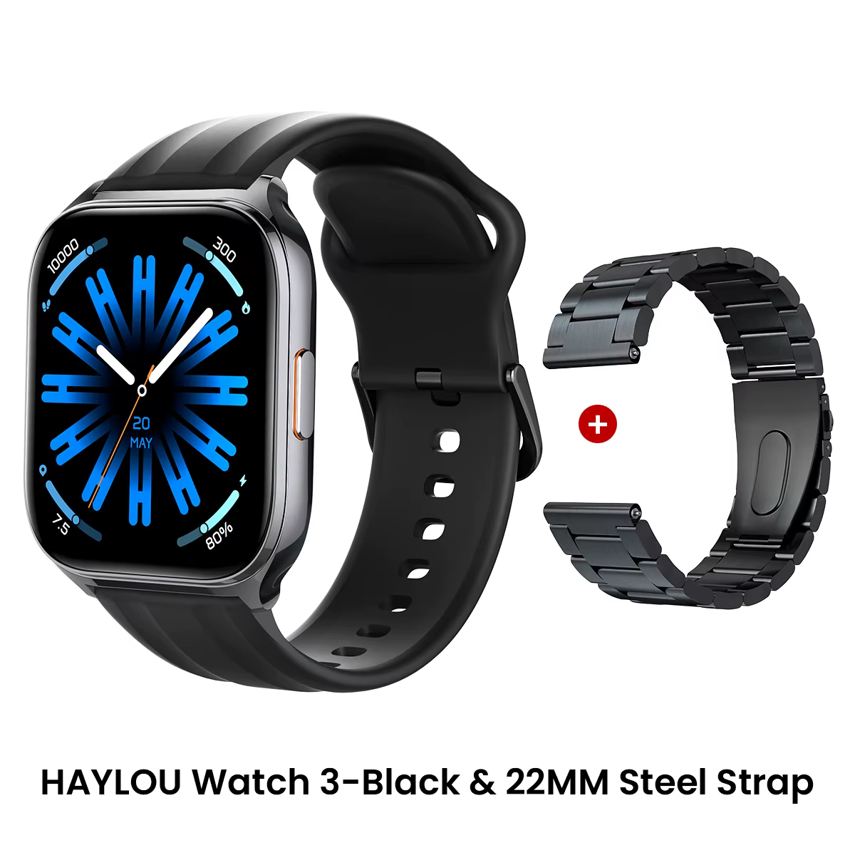 Montre connectée HAYLOU Watch 3 avec appels vocaux, écran AMOLED 1,85'', suivi de la santé 24h/24, plus de 150 modes sportifs, étanche 1ATM